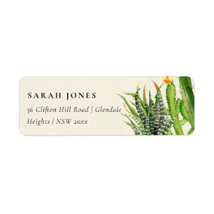 ETIQUETA MODERNO CACTUS FLORAL GARDEN WATERCOLOR ENDEREÇO