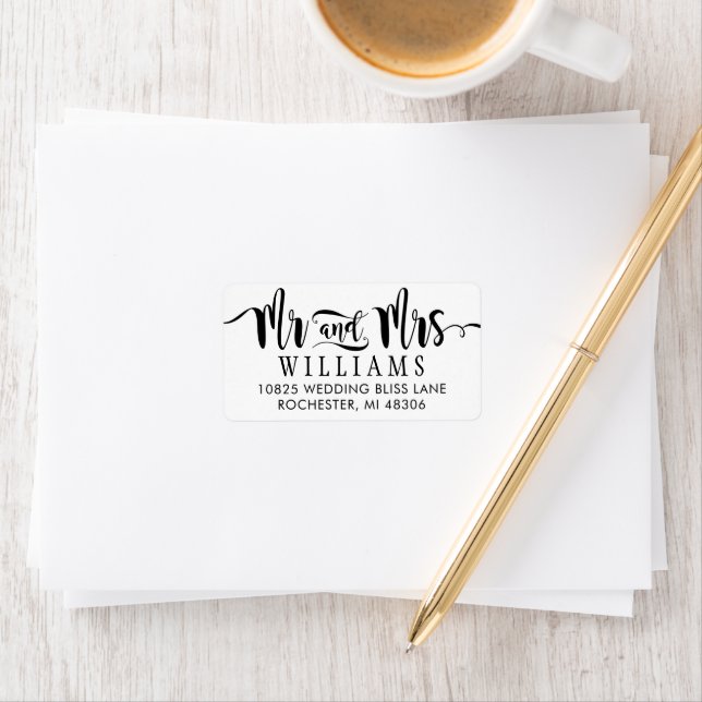 Etiqueta Moderno Casamento Mr e Mrs Brush Script (Insitu)
