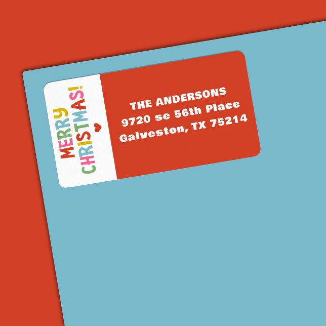 Etiqueta Moderno Colorir Feliz Natal (A fun colorful Merry Christmas return address label. Personalize it with your name and address.)