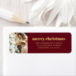 Etiqueta Moderno e Minimalista Natal Dourado e Vermelho