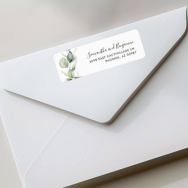 Etiqueta Moderno Eucalyptus Greenery Endereço de Devolução  (Modern Eucalyptus Greenery Wedding Return Address Label)