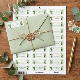 Etiqueta Moldura Dourada Aquarela Verde Esmeralda Endereço