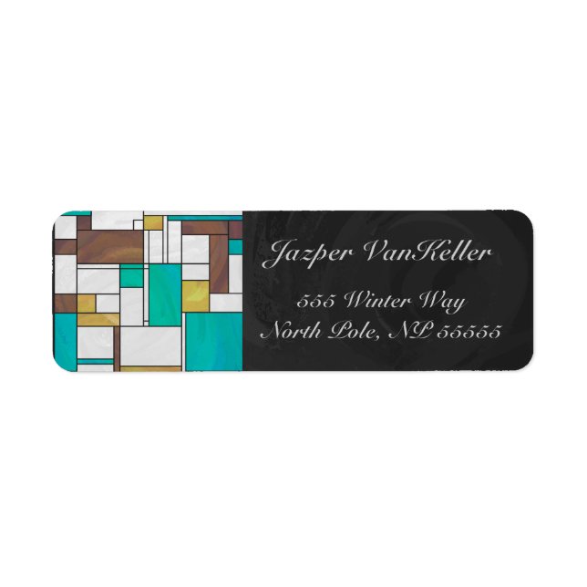 Etiqueta Mondrian Brown Yellow Teal Impressão (Frente)