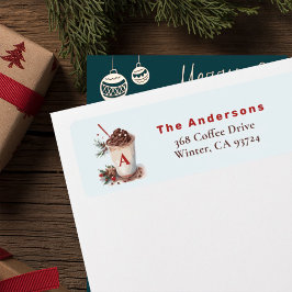 Etiqueta Monogram Red Christmas Holiday Coffee Address