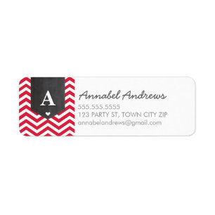 Etiqueta MONOGRAM RETURN ADDRESS moderno chevron vermelho b