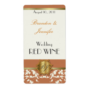 Etiqueta Monograma alaranjado e Dourado que Wedding mini