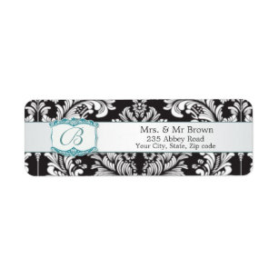 Etiqueta Monograma branco preto B do damasco que Wedding