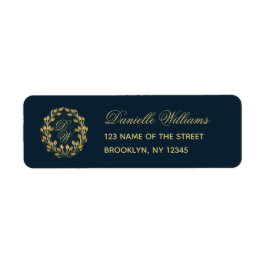 Etiqueta Monograma Caligrafia Elegante com Coroa Naval Azul