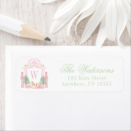 Etiqueta Monograma Crest de Noz Nutcracker Rosa em Aquarela