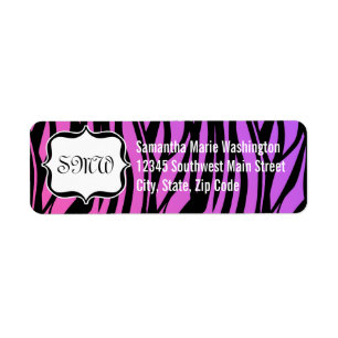 Etiqueta Monograma das tiras de zebra rosa/roxo quente