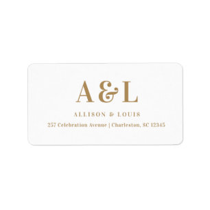 Etiqueta Monograma de Casamento Branco Minimalista Dourado