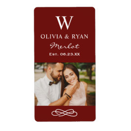 Etiqueta Monograma de casamento rústico escuro em vinho fot