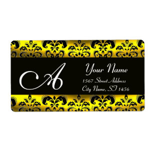ETIQUETA MONOGRAMA DE DAMASK PRETO E DOURADO