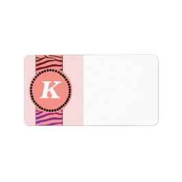 Etiqueta Monograma de Padrão de Zebra Coral