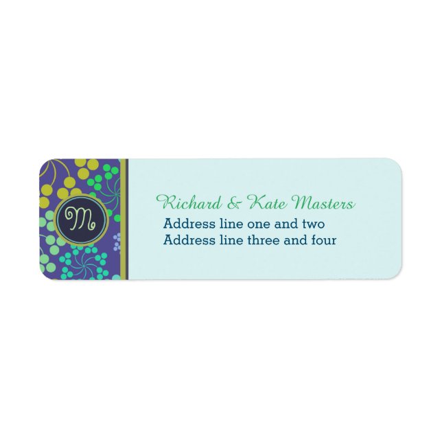Etiqueta Monograma de Padrão Floral Azul-Abstrato Funky (Frente)