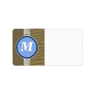 Etiqueta Monograma de padrão zebra castanho e azul