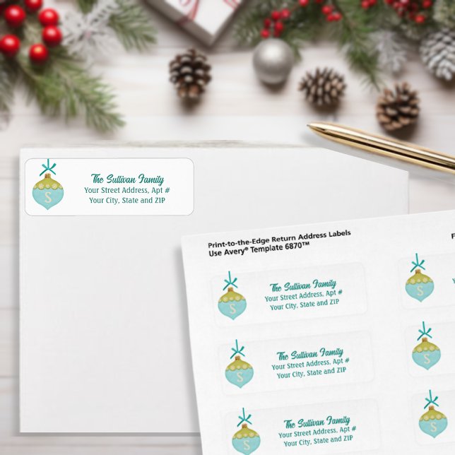 Etiqueta Monograma do Enfeites de natal Retro Azul (Criador carregado)