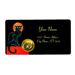 ETIQUETA MONOGRAMA DO PARTIDO BLACK CAT HALLOWEEN