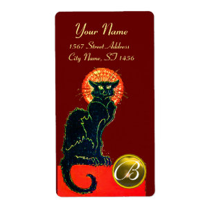 ETIQUETA MONOGRAMA DO PARTIDO BLACK CAT HALLOWEEN