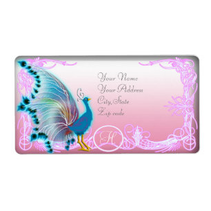 Etiqueta monograma do pavão do arco-íris