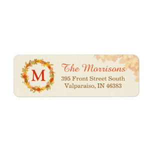 Etiqueta Monograma elegante da grinalda das folhas de
