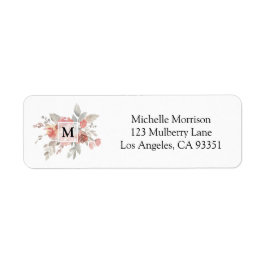 Etiqueta Monograma Floral Cor-de-Rosa Elegante
