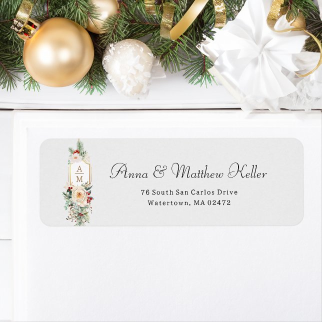 Etiqueta Monograma Floral de Natal Simples (Criador carregado)