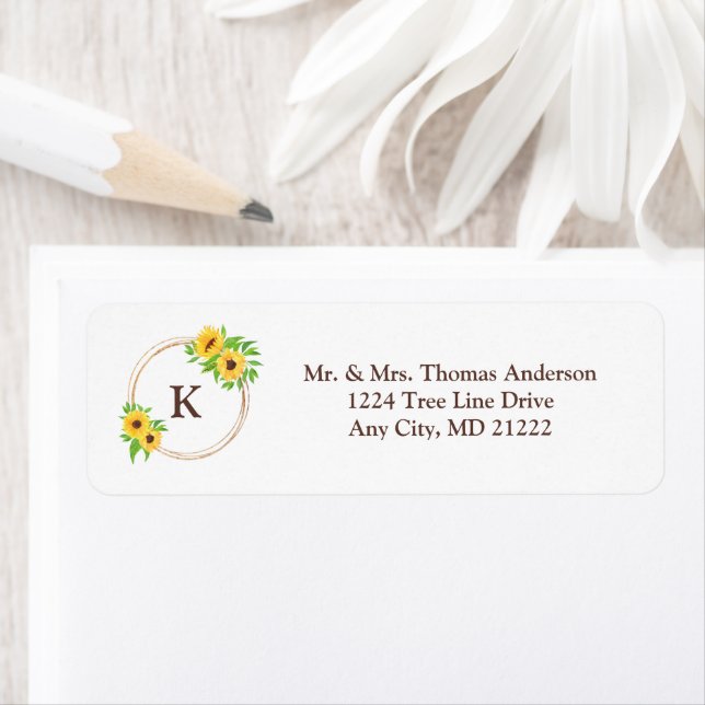 Etiqueta Monograma Girassóis Dourado Quadro Verde Deixa Rus (Insitu)