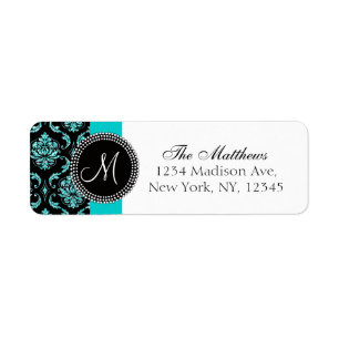 Etiqueta Monograma impresso da cerceta do damasco brilho