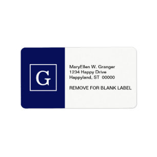 Etiqueta Monograma inicial com quadro branco azul marinho