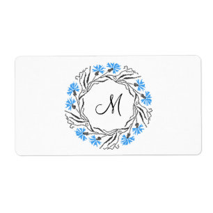 Etiqueta Monograma inicial do Círculo de Cornflower cruzado