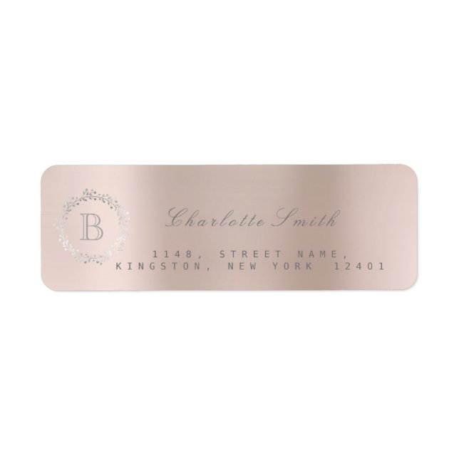 Etiqueta Monograma Laurel Wreath Silver Endereço de Devoluç (Frente)