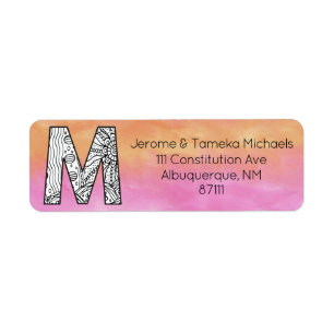 Etiqueta Monograma "M" Tangor - Letra Laranja Cor de Água R