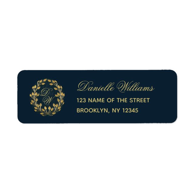 Etiqueta Monograma Marinho Azul, Dourada Terra Elegante Cal (Frente)