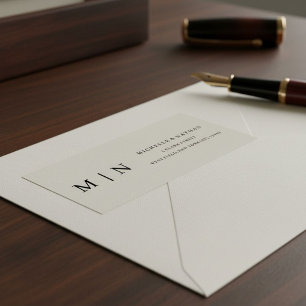 Etiqueta Monograma minimalista simples e elegante preto e b