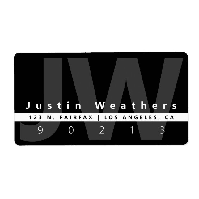 Etiqueta Monograma Moderno | Preto Branco e Cinza (Frente)