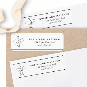 Etiqueta Monograma Moderno, White e Black Return Address