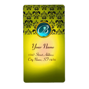 Etiqueta MONOGRAMA NEGRO AMARELO AMARELO, AMARELO turquase