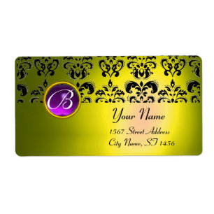 Etiqueta MONOGRAMA NEGRO AMARELO,ametista roxo