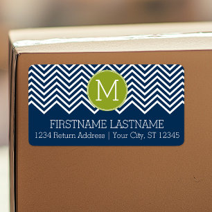Etiqueta Monograma Personalizado de Chevrons Azul e Verde l