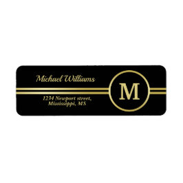 Etiqueta Monograma personalizado de ouro elegante a preto