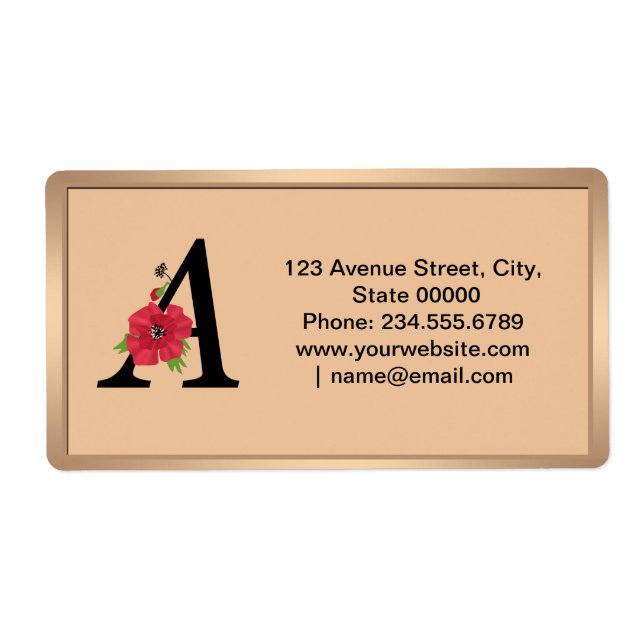 Etiqueta Monograma personalizado editável Uma flor vermelha (Frente)