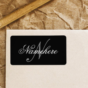 Etiqueta Monograma Personalizado Único de Nomes Pretos e B