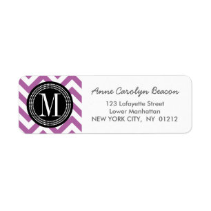 Etiqueta Monograma personalizado Zizgag roxo de Chevron