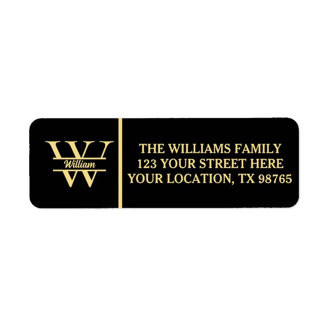 Etiqueta Monograma preto e Dourado | Script inicial Elegant (Frente)