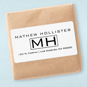 Etiqueta Monograma Profissional Moderno em Preto sobre Bran