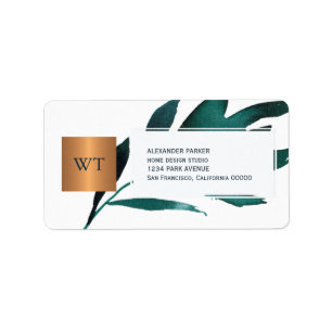 Etiqueta Monograma quadrado de cobre metálico da folha dos