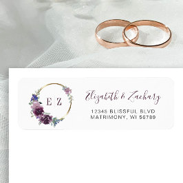 Etiqueta Monograma Roxo Floral Dourado Hoop Endereço de Ret