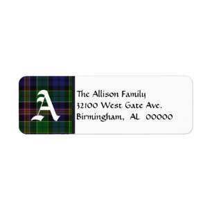 Etiqueta Monograma tradicional de Xadrez Allison Tartan