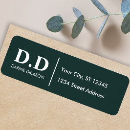 Etiqueta Monograma Verde Escuro Endereço de Retorno Inicial
